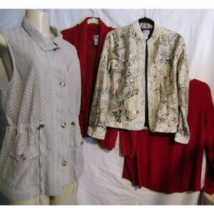 4 LOT Chico's tops Sweater cardigan Crochet Vest Jacket & more Chicos size 1 (M)